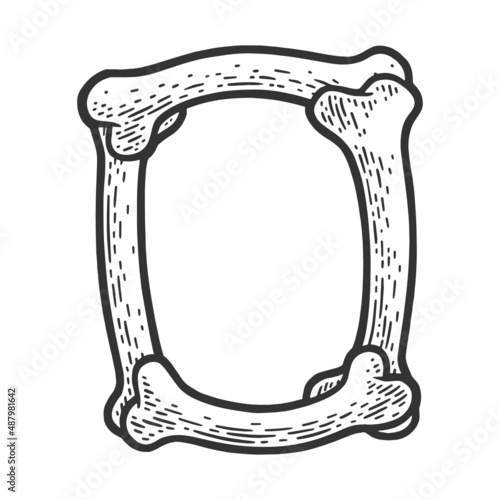 letter O made of bones sketch engraving vector illustration. Bones font. T-shirt apparel print design. Scratch board imitation. Black and white hand drawn image.