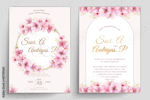 romantic cherry blossom wedding invite card set