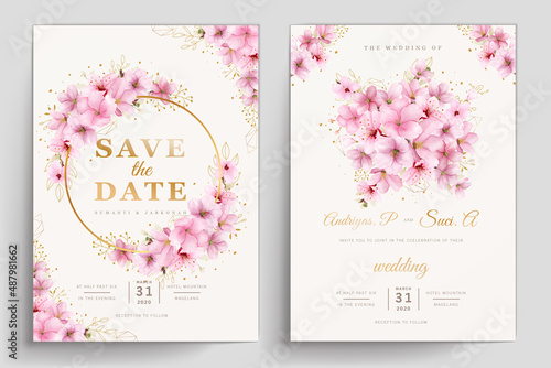 romantic cherry blossom wedding invite card set