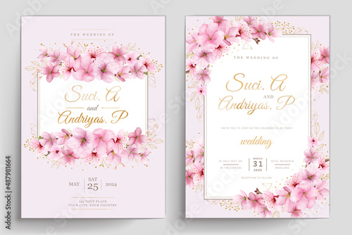 romantic cherry blossom wedding invite card set photo