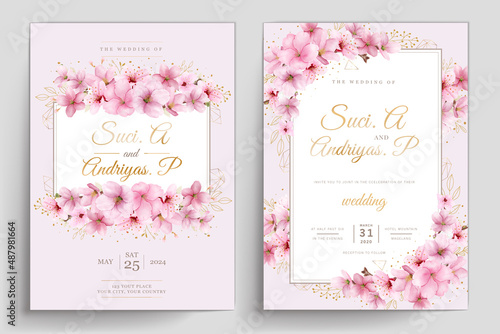 romantic cherry blossom wedding invite card set