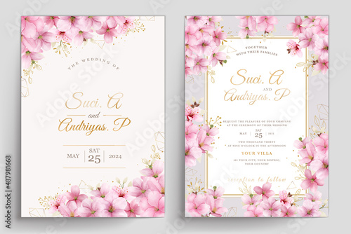 romantic cherry blossom wedding invite card set