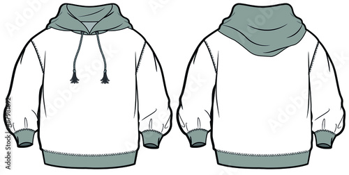 Kids Infant Boys and Girls Winter Hoodies Sweater Front and Back View. fashion illustration vector, CAD, technical drawing, flat drawing.