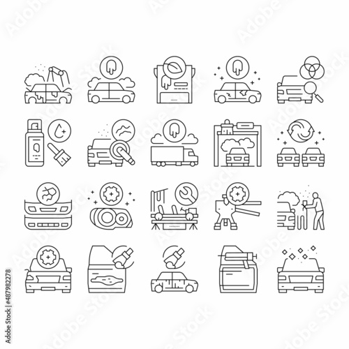 Car Painting Service Collection Icons Set Vector .