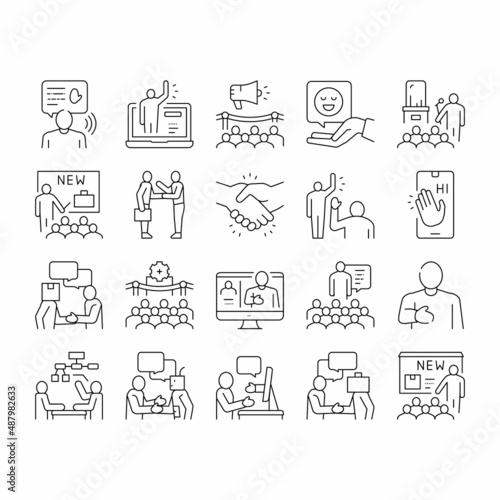Introduction Speech Collection Icons Set Vector .