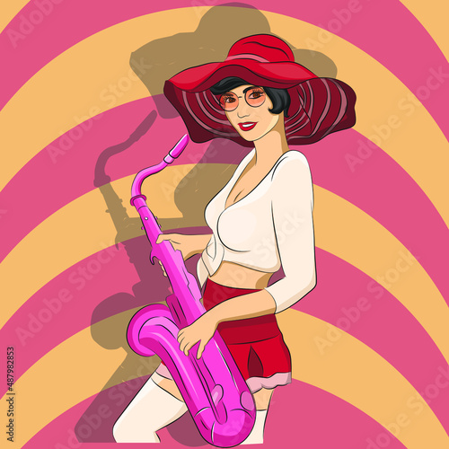 girl with pink saxophone