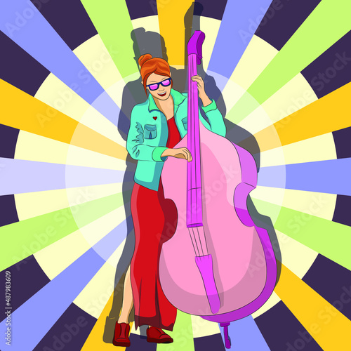 girl with pink double bass