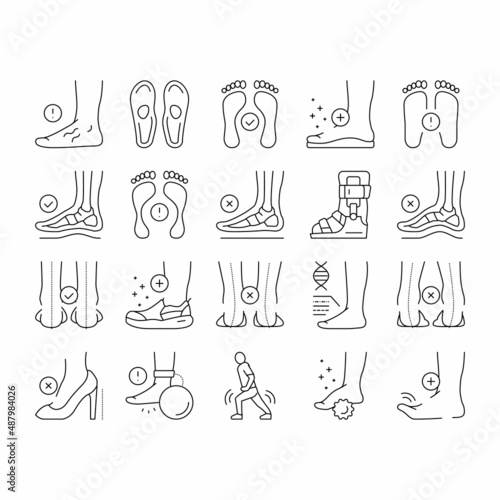 Flat Feet Disease Collection Icons Set Vector .