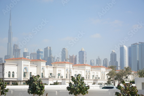 Dubai, UAE - February 3, 2022: View to Burj Khalifa and sky line from Al Wasl district © Andrey