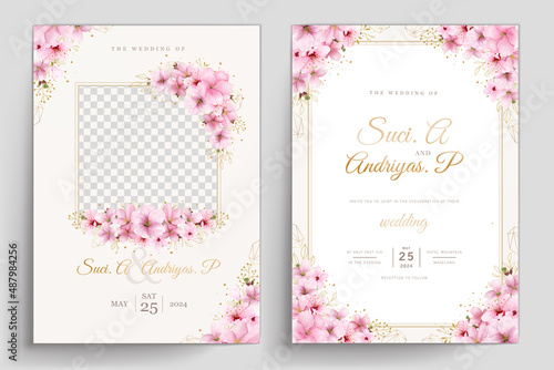 romantic cherry blossom wedding invite card set