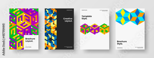 Unique placard A4 design vector illustration bundle. Creative geometric pattern leaflet template collection.