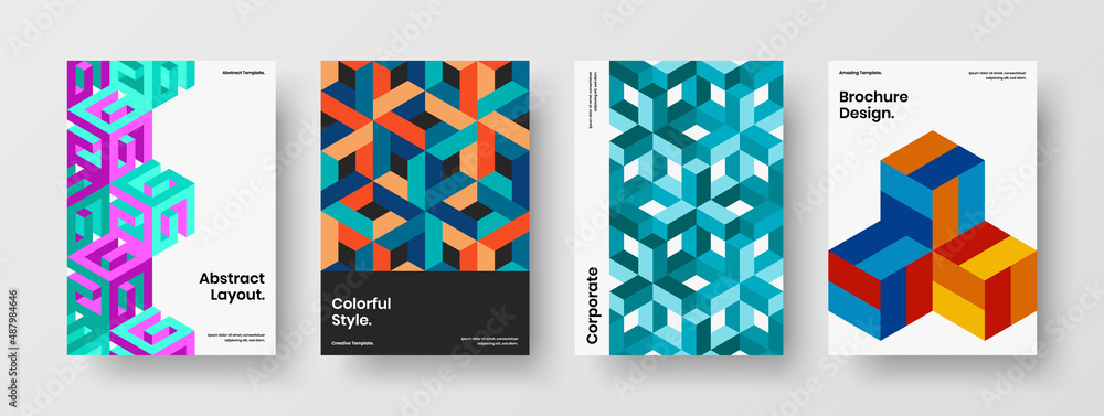 Premium geometric tiles handbill template bundle. Bright annual report A4 vector design layout composition. Premium geometric tiles handbill template bundle. Bright annual report A4 vector design layout composition.