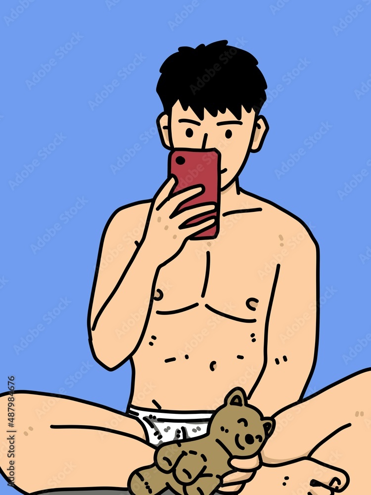 Fototapeta premium cute man cartoon on blue background