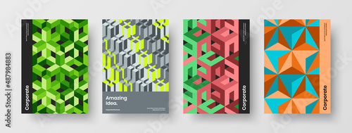 Amazing front page A4 vector design template collection. Premium geometric tiles company brochure concept set.