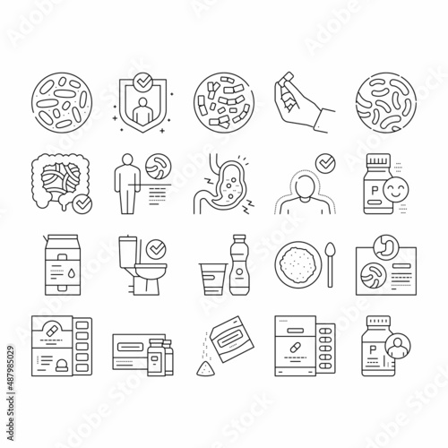 Probiotics Bacterium Collection Icons Set Vector .