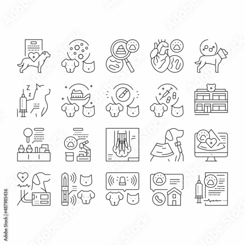 Hospital Pet Health Examination Icons Set Vector .