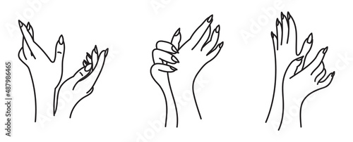 A set of illustrations with women's hands and nails. Online art, offline. Isolated on a white background.