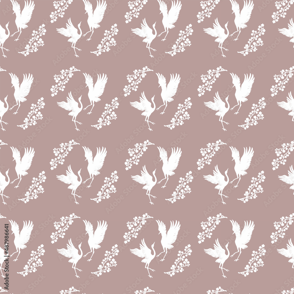 Dancing Japanese cranes. Design, backgrounds, poster Dancing Japanese cranes. Design, backgrounds, poster
