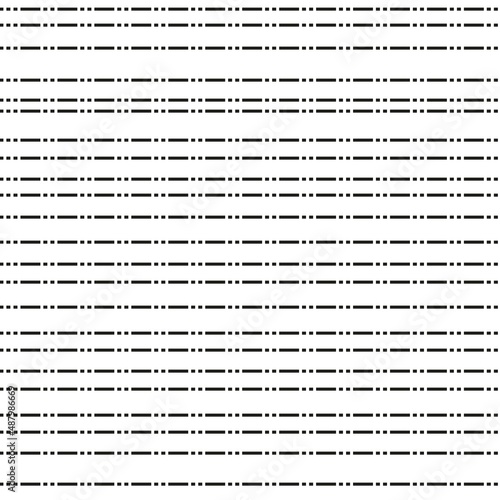 Seamless pattern with dashed horizontal lines, black and white background, minimalist style geometric pattern