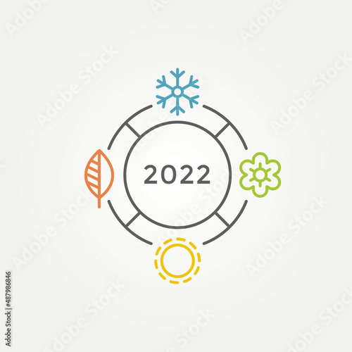 four season in circle style line art icon logo template vector illustration design. minimalist simple winter, spring, summer and autumn seasons minimalist modern concept