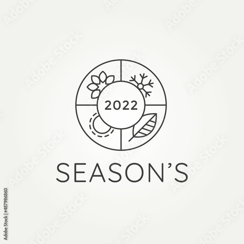 four season in circle style line art logo template vector illustration design. minimalist simple winter, spring, summer and autumn seasons logo concept