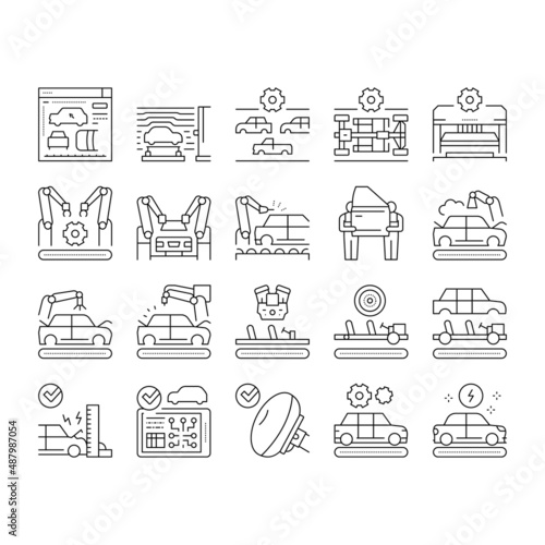 Car Factory Production Collection Icons Set Vector .