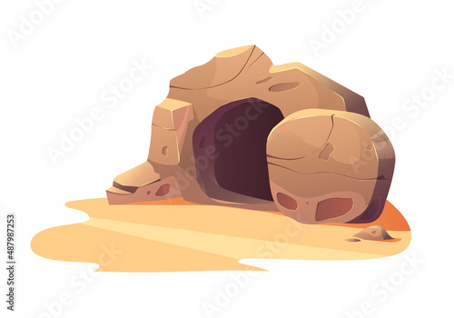 Vector illustration open cave. Empty tomb of Jesus. Easter.