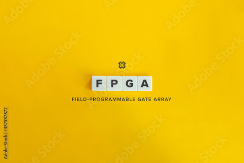 Field-programmable Gate Array (FPGA) Banner. Letter Tiles on Yellow Background. Minimal Aesthetics. photo