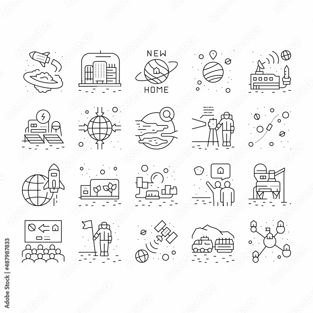 Space Base New Home Collection Icons Set Vector .