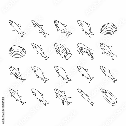 Commercial Fishing Aquaculture Icons Set Vector . photo