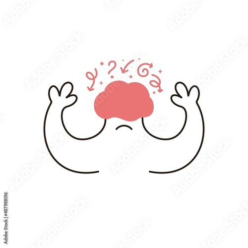 Stress, depression, headache illustration. Feeling headache, stress and exhaustion. Unique illustration and cute icons. Vector line illustration.