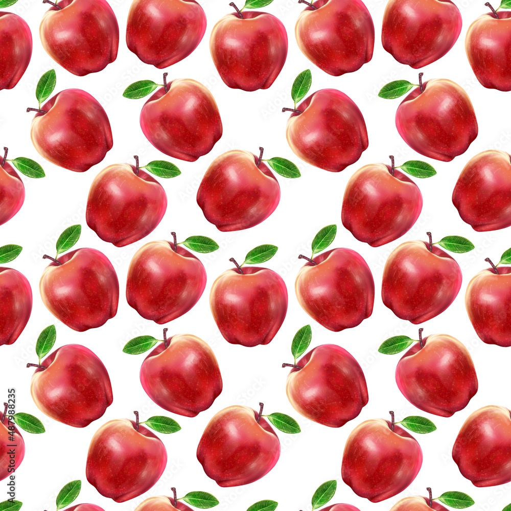 Illustration realism seamless pattern fruit apple red color on a white isolated background. High quality illustration Illustration realism seamless pattern fruit apple red color on a white isolated background. High quality illustration