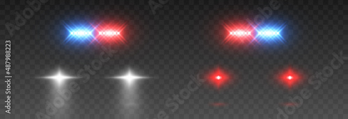 Vector light from headlights PNG. Light from car headlights on an isolated transparent background. Flashing light, police, ambulance. Round headlights, white light PNG. Road lighting. PNG.