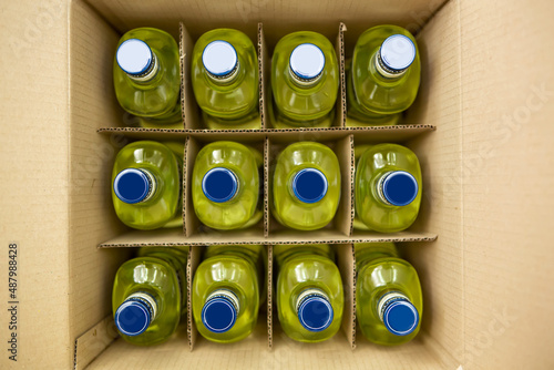 Wine Bottles in a Carton Box Close Up
