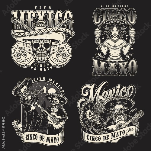 Mexico monochrome labels set with inscriptions