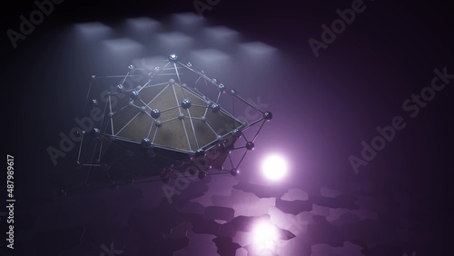 Abstract structure in violet room 4K UHD 3D illustration