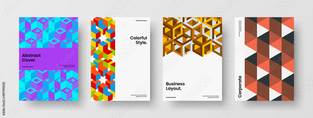 Obraz premium Minimalistic annual report vector design template composition. Creative geometric tiles booklet illustration bundle.