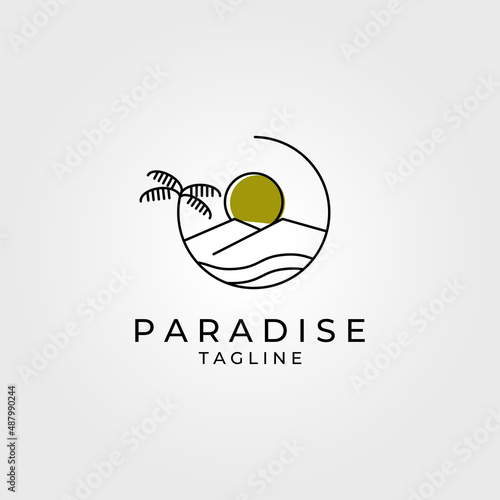 paradise or beach logo line art design illustration