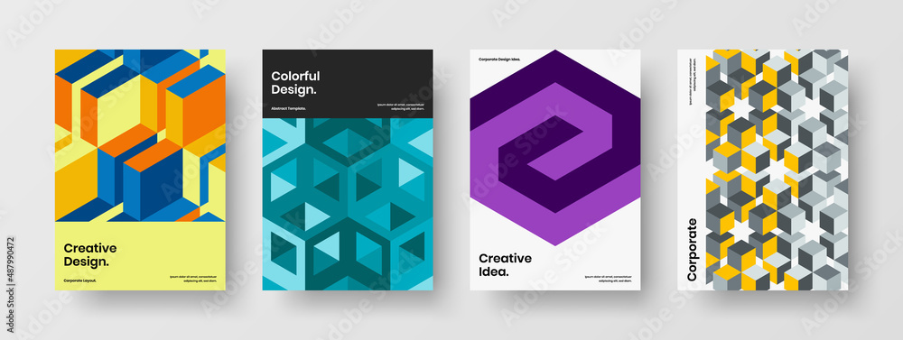 Premium geometric pattern banner illustration bundle. Trendy magazine cover vector design concept composition.