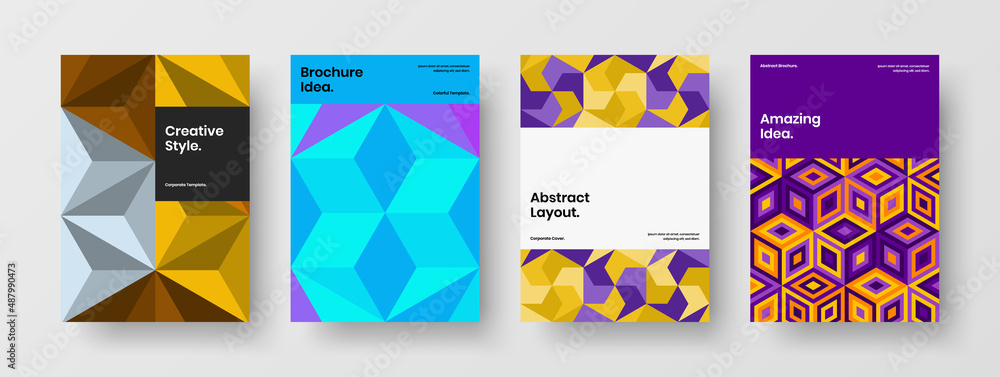 Isolated brochure A4 vector design template collection. Creative geometric shapes handbill illustration bundle.
