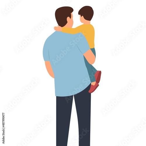 Father  holding  his son in his arms. Happy father's day backside view isolated vector illustration. © Oksana