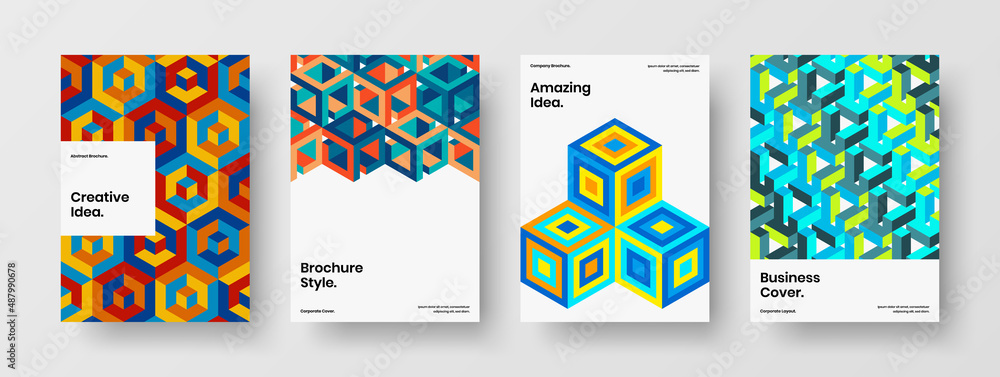 Fototapeta premium Vivid brochure vector design layout set. Modern mosaic pattern poster concept collection.