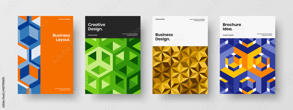 Fototapeta premium Trendy mosaic tiles leaflet layout collection. Colorful flyer A4 design vector illustration composition.