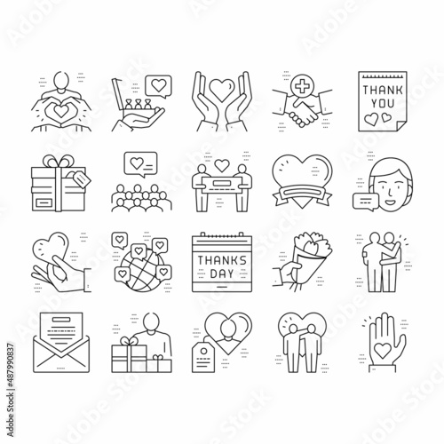 Thank You Day Holiday Collection Icons Set Vector .