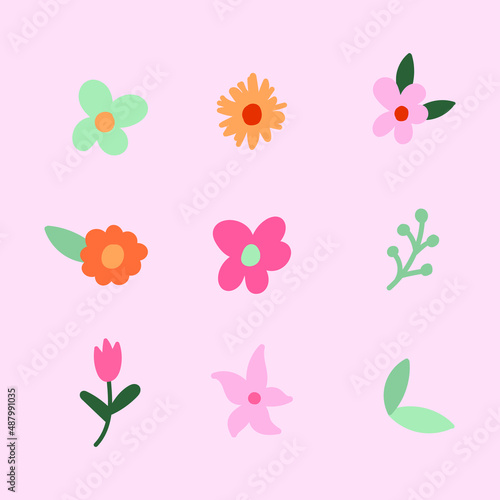Color spring set. Hand drawn element for paper, stickers, posters and prints. Hand drawn simple illustration. EPS 10.