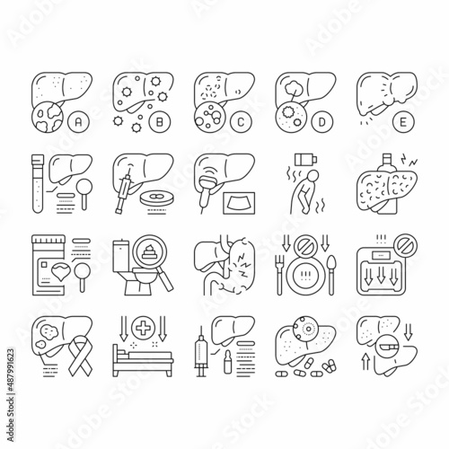 Hepatitis Liver Health Problem Icons Set Vector .