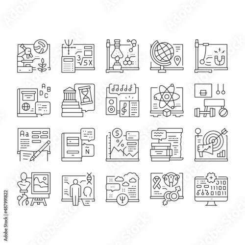 School Subjects Learn Collection Icons Set Vector .