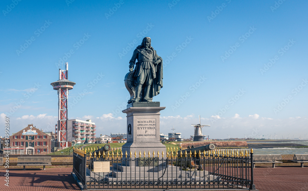 The statue of Michiel de Ruyter is located on Boulevard de Ruyter in