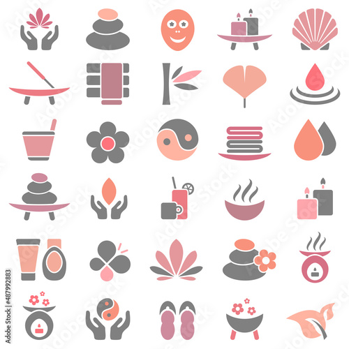 30 Wellness Icons Grau Rosa Orange