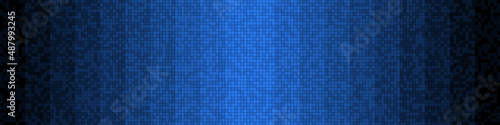 Wall textured tiled in color blue for technology background or backdrop. and dark border shadow gradient. billboard size.